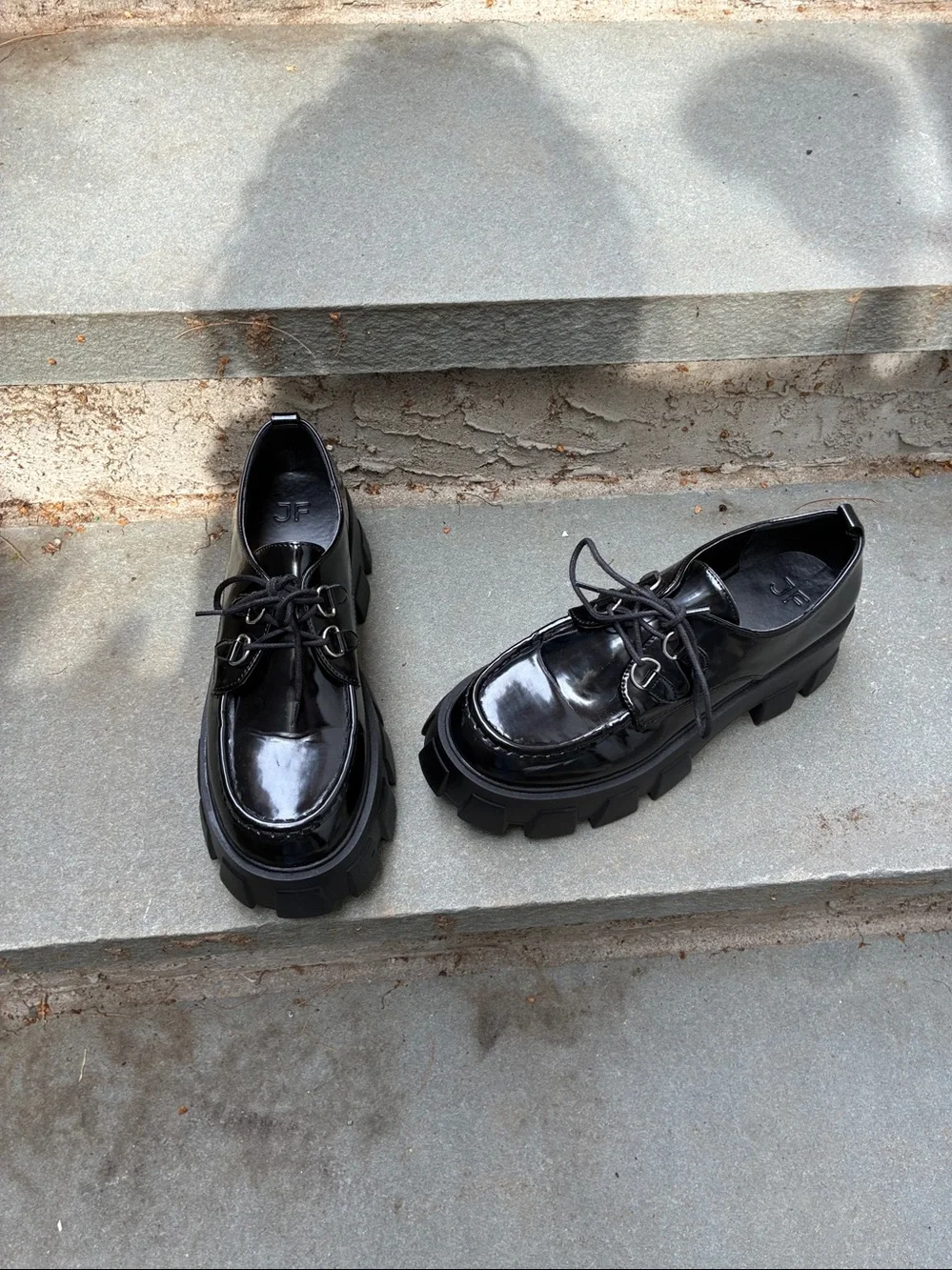 Rockabilly Y2K Retro Punk Dark Academia Black Patent Platform Lug Loafers Sz 10
